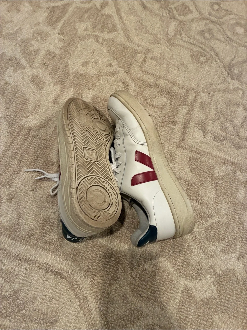 Veja White Leather Sneakers with Red V Detail